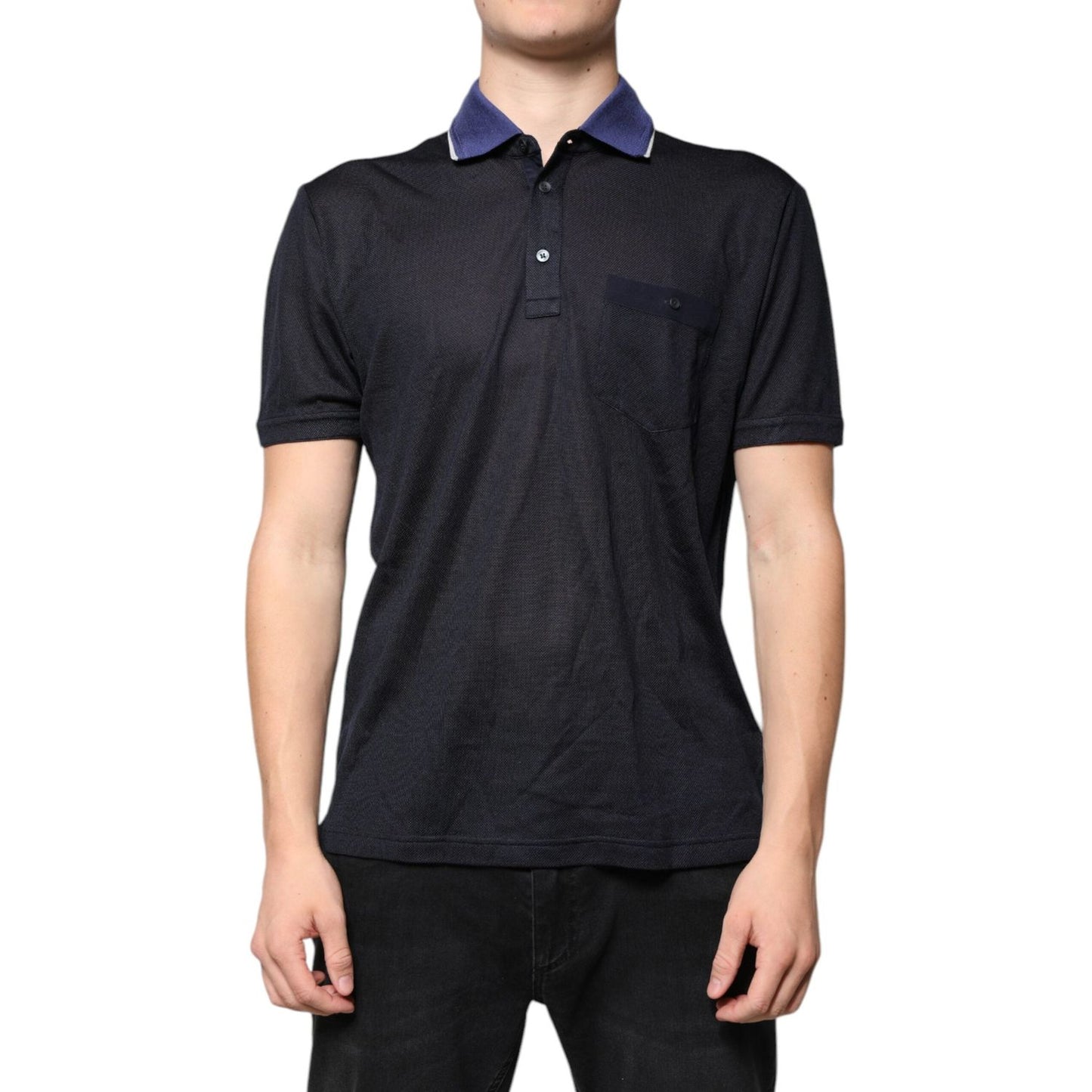 Dolce & Gabbana Blue Silk Collared Short Sleeves Polo T-shirt