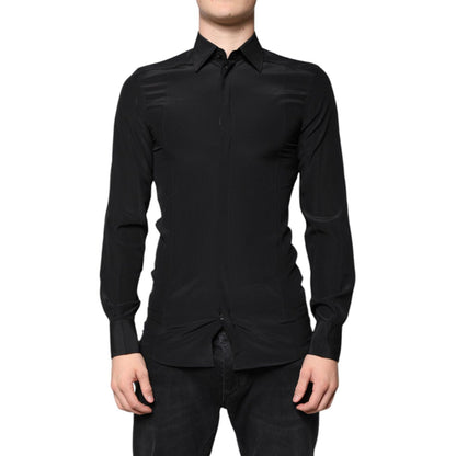 Dolce & Gabbana Black Silk Long Sleeves GOLD Dress Shirt