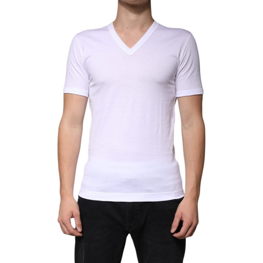 Dolce & Gabbana Dolce & Gabbana White Cotton V-neck Short Sleeves T-shirt TSH87391-44