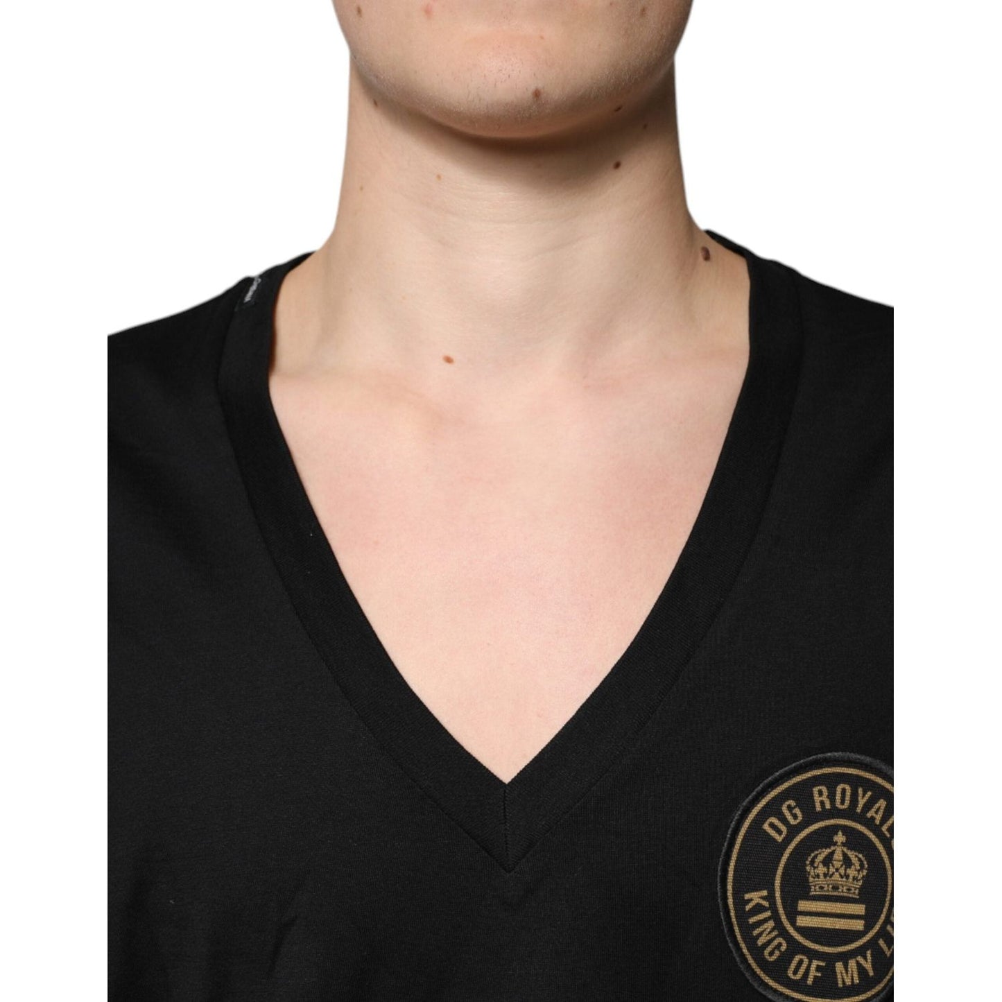 Dolce & Gabbana Black Cotton Logo Vneck Short Sleeve T-shirt TSH87440-46