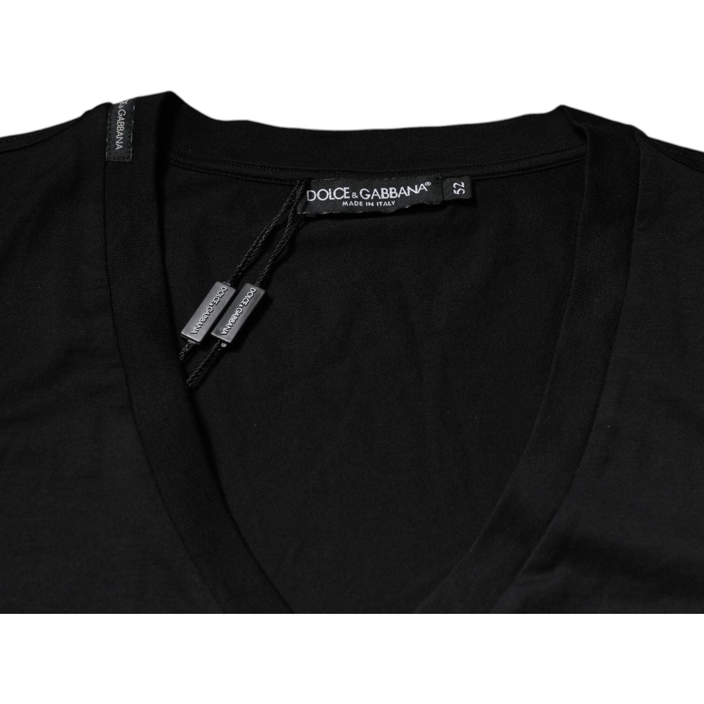 Dolce & Gabbana Black Cotton Logo Vneck Short Sleeve T-shirt TSH87440-46