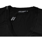 Dolce & Gabbana Black Cotton Logo Vneck Short Sleeve T-shirt TSH87440-46