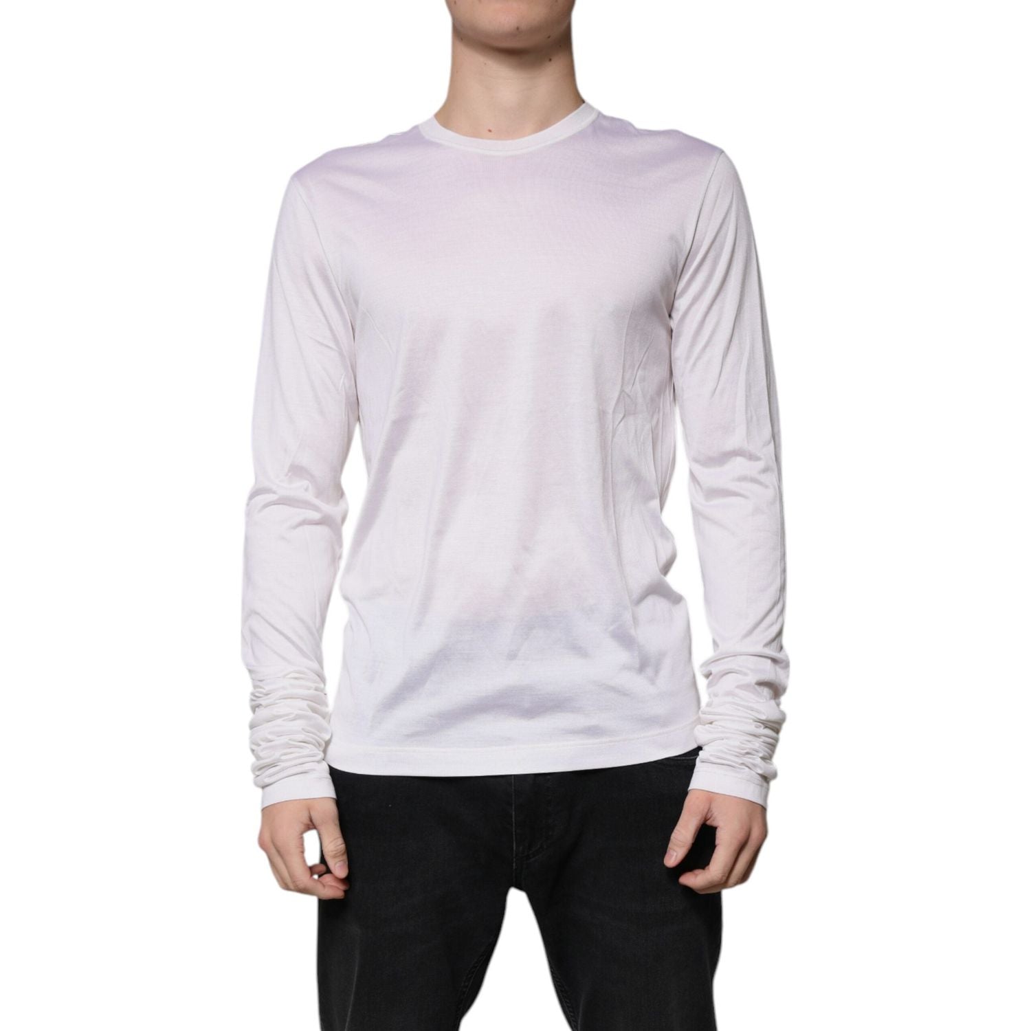 Dolce & Gabbana White Silk Crew Neck Men Pullover Sweater