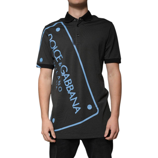Dolce & Gabbana Dolce & Gabbana Black Logo Print Collared Cotton Polo T-shirt TSH87534-50