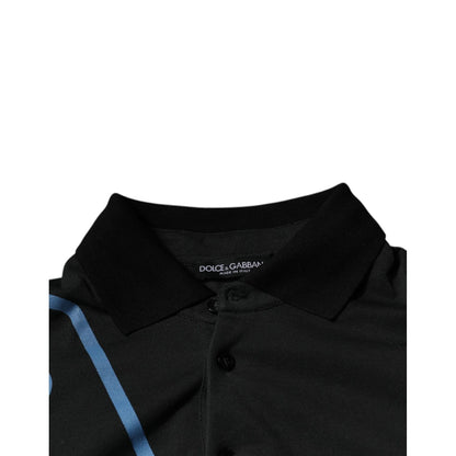Dolce & Gabbana Black Logo Print Collared Cotton Polo T-shirt
