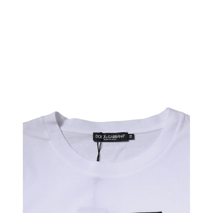 Dolce & Gabbana White Logo Print Cotton Crew Neck T-shirt