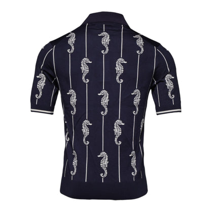 Dolce & Gabbana Dark Blue Sea Horse Collared Polo T-shirt
