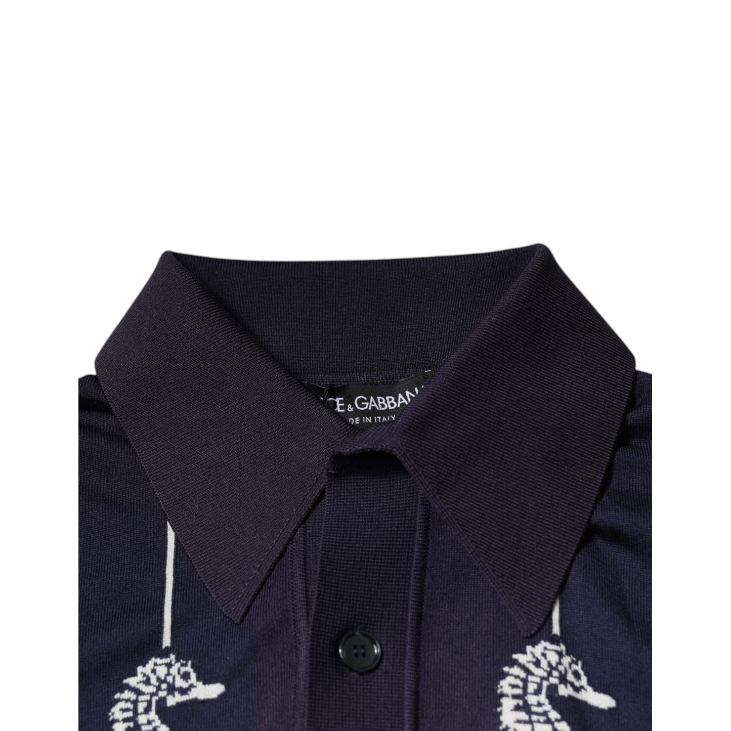 Dolce & Gabbana Dark Blue Sea Horse Collared Polo T-shirt