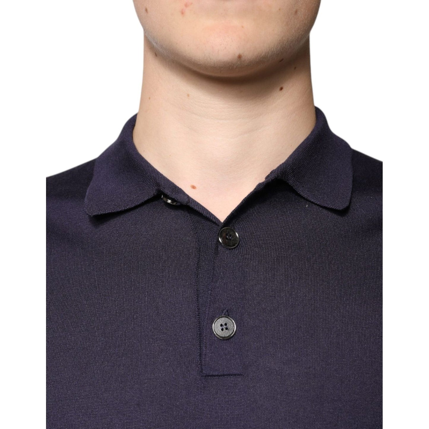 Dolce & Gabbana Blue Silk Collared Short Sleeves Polo T-shirt