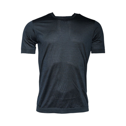 Dolce & Gabbana Dark Blue Silk Crew Neck Short Sleeve T-shirt