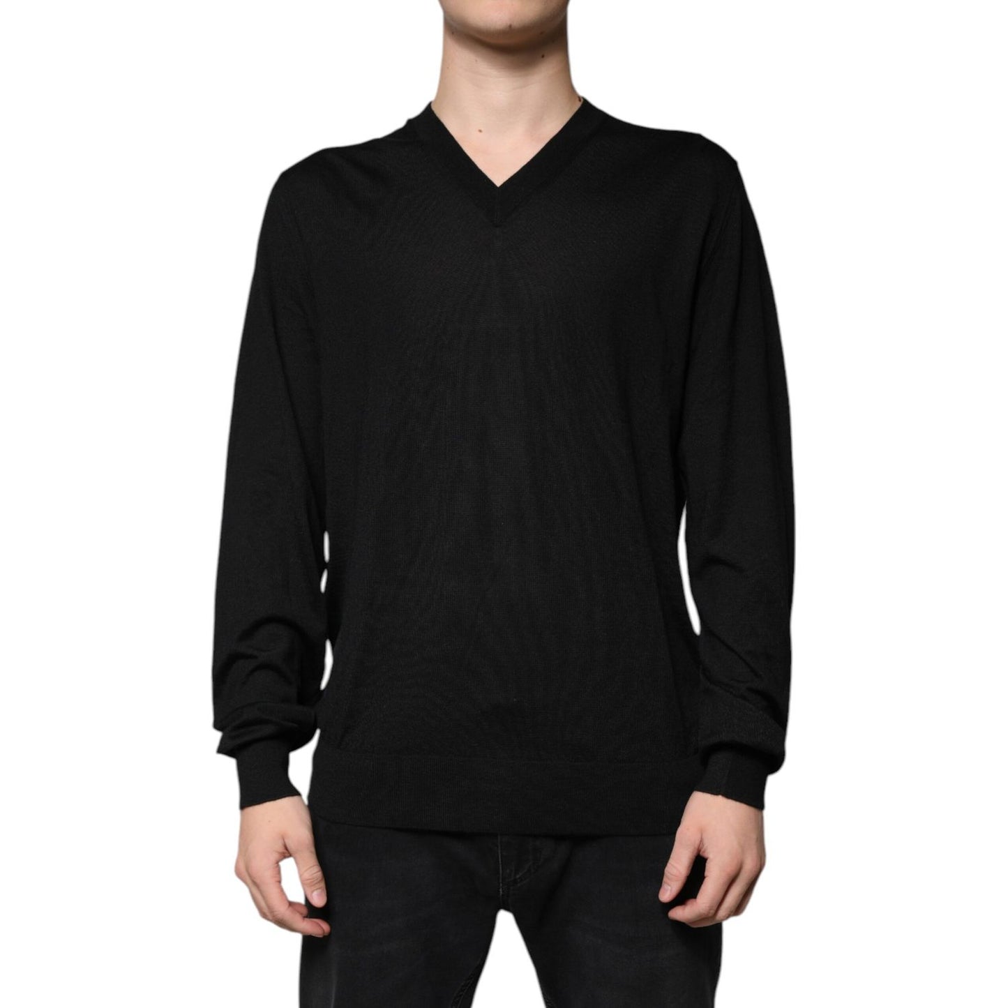 Dolce & Gabbana Black Cashmere V-neck Pullover Sweater