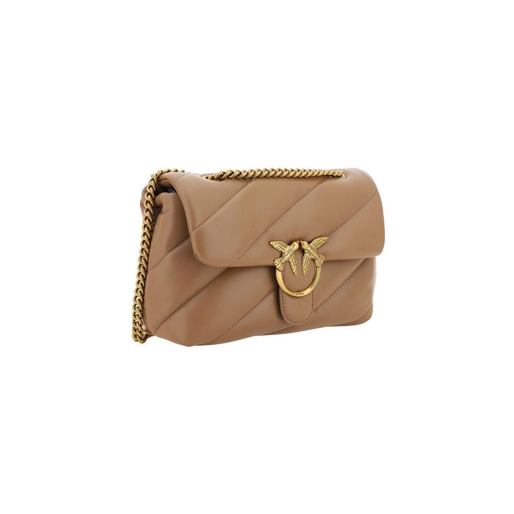 PINKO Brown Calf Leather Bos Taurus Shoulder Bag