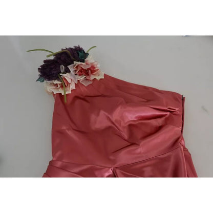 Dolce & Gabbana Pink Draped Midi Flower Applique Dress