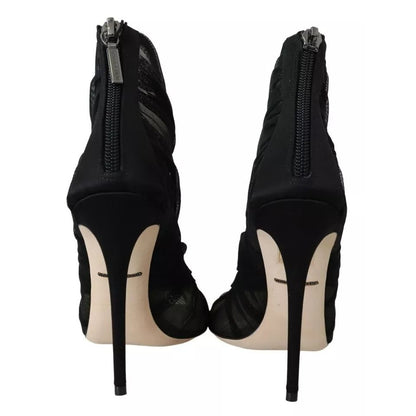 Dolce & Gabbana Black Tulle Ankle Boots Stiletto Heels Shoes