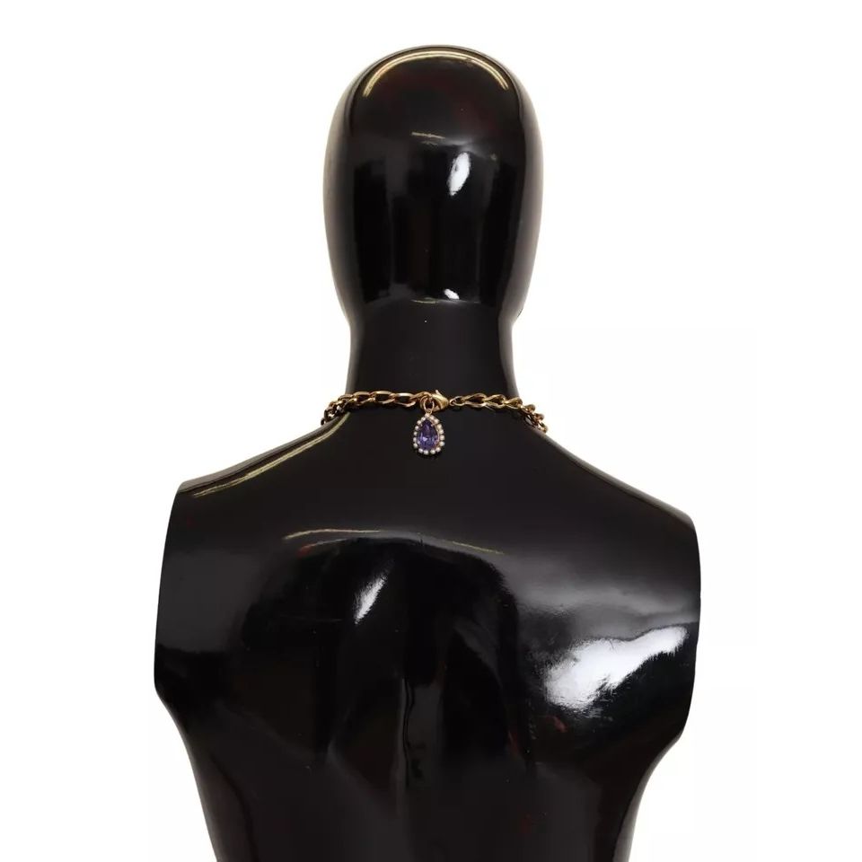 Dolce & Gabbana Gold Tone Floral Crystals Purple Embellished Necklace