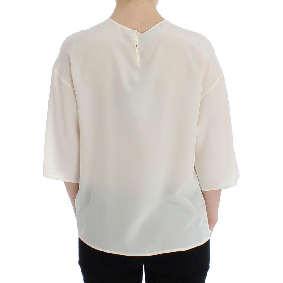 Dolce & Gabbana White Sequined Key Silk Blouse T-shirt Top