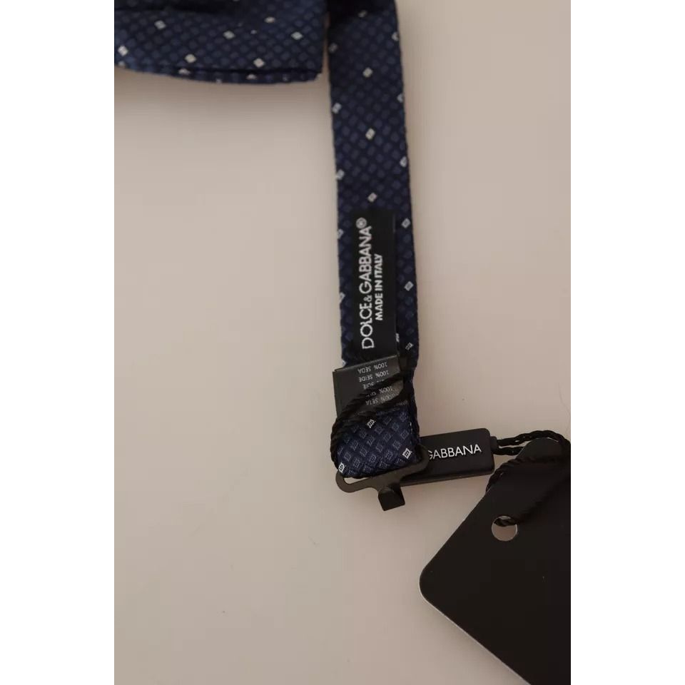 Dolce & Gabbana Blue Patterned Silk Adjustable Neck Bow Tie Men