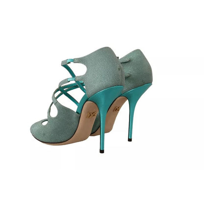 Dolce & Gabbana Blue Glittered Strappy Heels Sandals Shoes