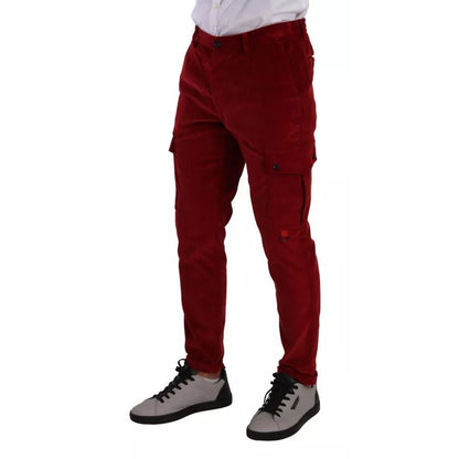 Dolce & Gabbana Red Corduroy Cotton Cargo Skinny Pants