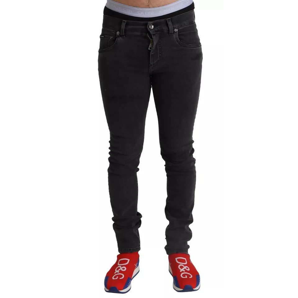 Dolce & Gabbana Gray Running Denim Stretch Logo Skinny Jeans