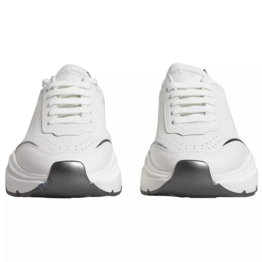 Dolce & Gabbana White Silver DAYMASTER Leather Sneakers Men Shoes MV1433-42