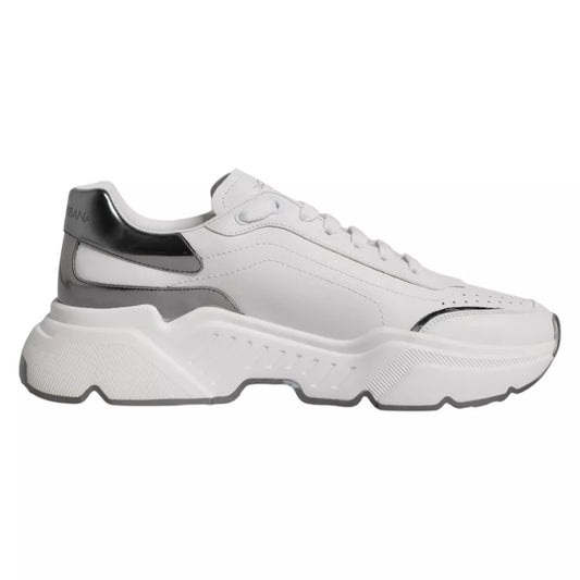 Dolce & Gabbana White Silver DAYMASTER Leather Sneakers Men Shoes MV1433-42