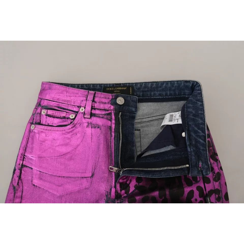 Dolce & Gabbana Purple Leopard Cotton Slim Fit Denim Jeans