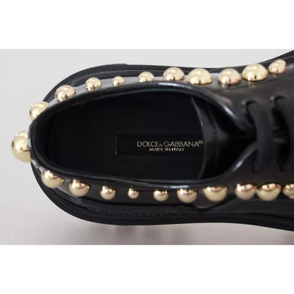 Dolce & Gabbana Black Leather Trekking Derby Embellished Shoes