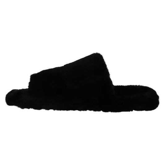 Dolce & Gabbana Black Polyester Faux Fur Mens Flats Sandals Shoes MV4804-44.5