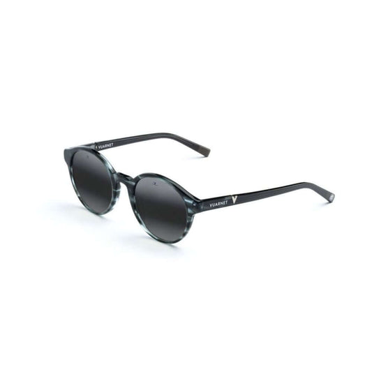 Vuarnet black acetate sunglasses with round frame and grey lenses, model VL2001, size 55/20/145 mm, ideal for alpine vision.
