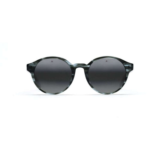 Vuarnet black acetate sunglasses with round frames and grey lenses, model VL20010002113, displaying front full view.