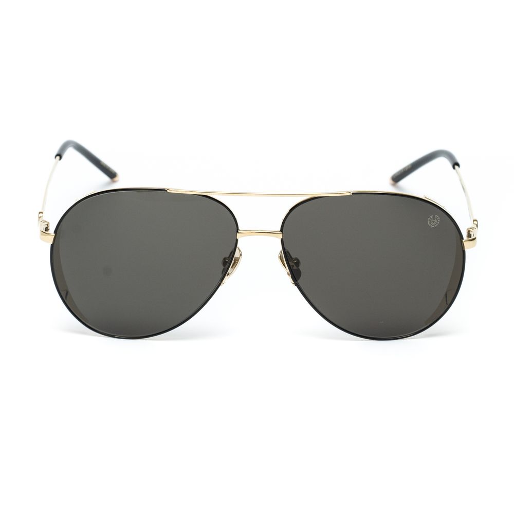 Belstaff Gold Titanium Sunglasses featuring brown Carl Zeiss lenses, handmade in Japan with high-grade Mazzucelli acetate, UV protection.