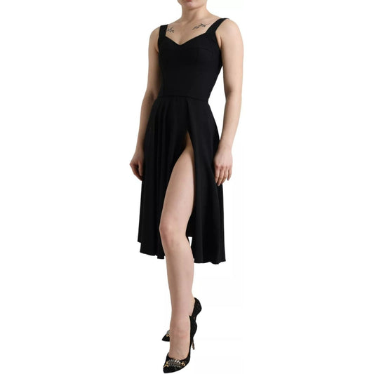 Dolce & Gabbana Black Sleeveless A-line Pleated Midi Dress DR281009-36