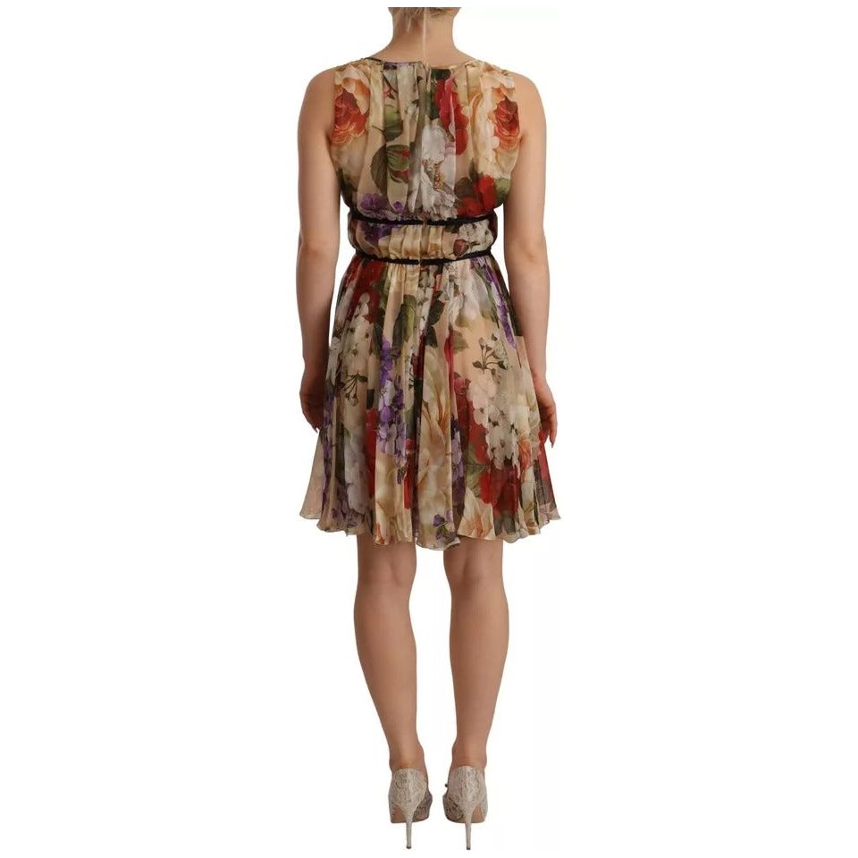 Dolce & Gabbana Beige Floral Sleeveless Round Neck Mini Dress DR28271-36