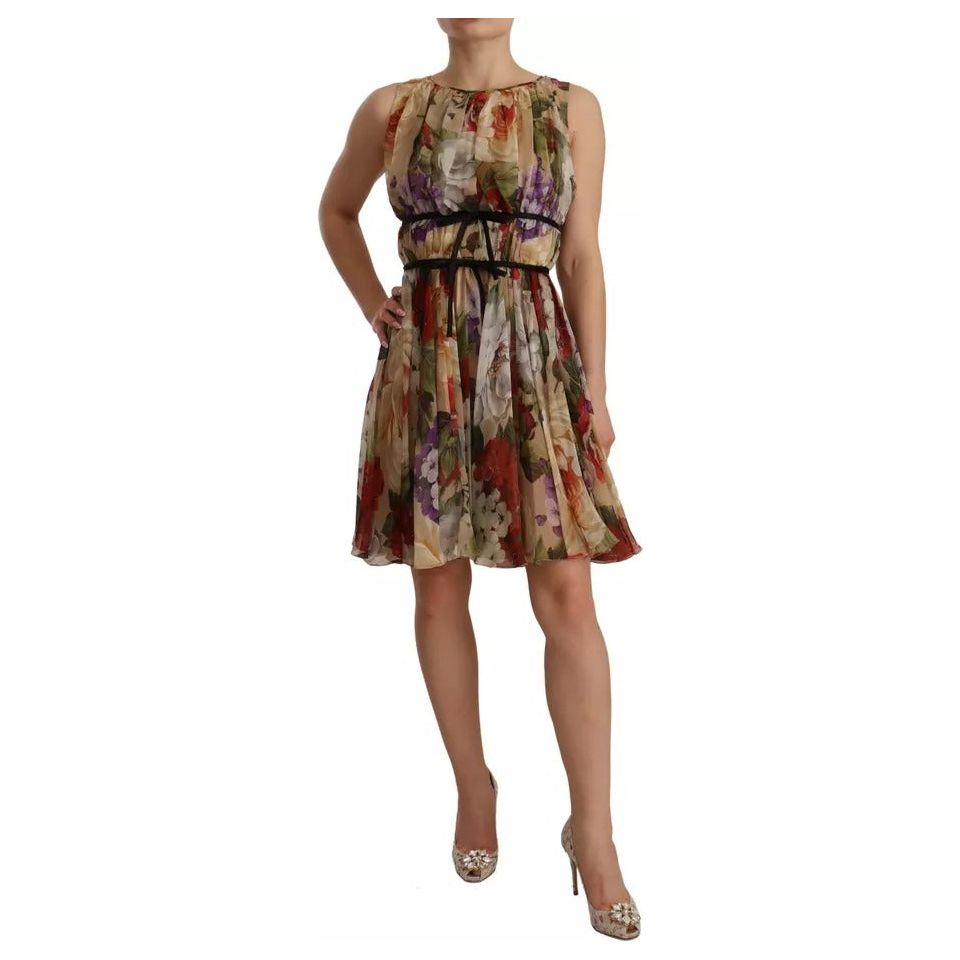 Dolce & Gabbana Beige Floral Sleeveless Round Neck Mini Dress DR28271-36