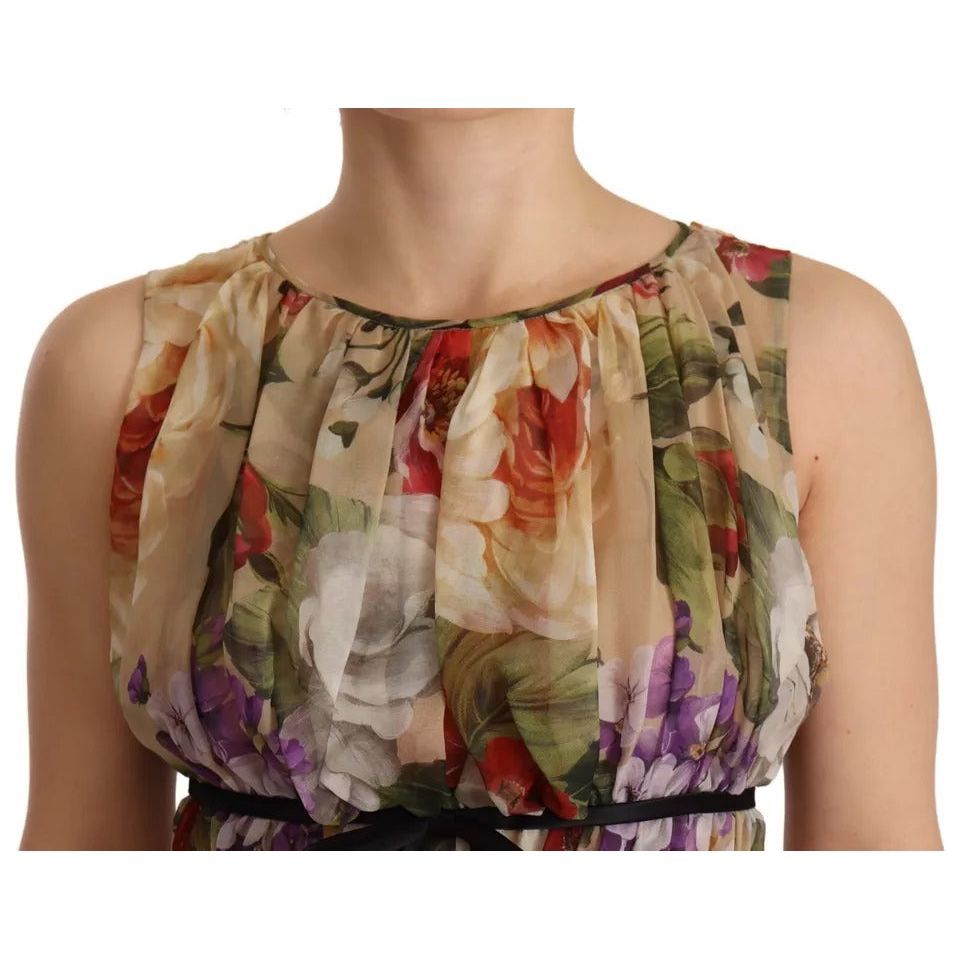 Dolce & Gabbana Beige Floral Sleeveless Round Neck Mini Dress DR28271-36