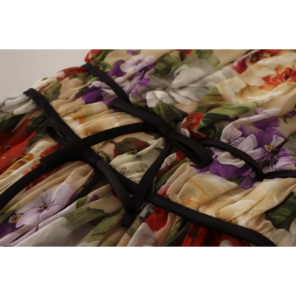 Dolce & Gabbana Beige Floral Sleeveless Round Neck Mini Dress DR28271-36