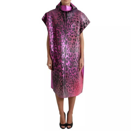 Dolce & Gabbana Pink Leopard Print Polyester Shift Midi Dress DR28965-40