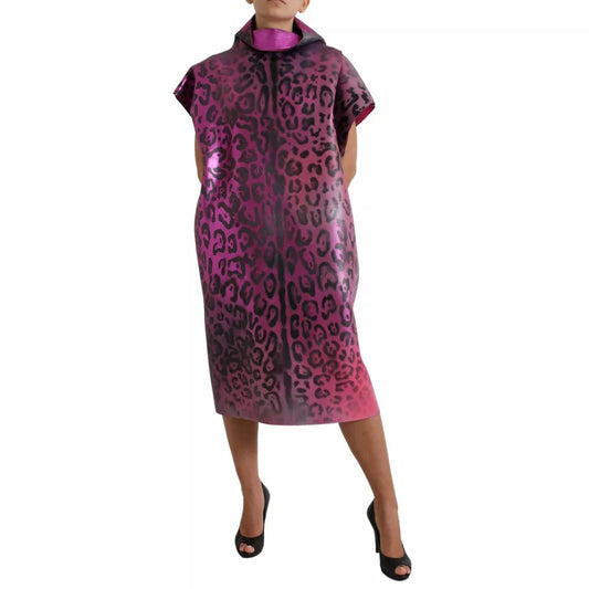 Dolce & Gabbana Pink Leopard Print Polyester Shift Midi Dress DR28965-40