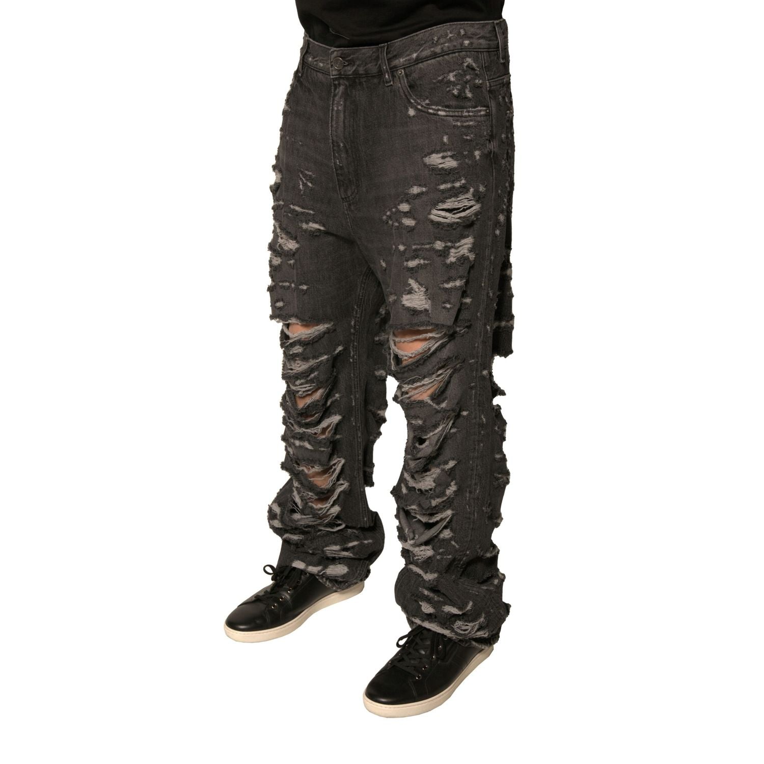 Dolce & Gabbana Gray Tattered Cotton Straight Men Denim Jeans