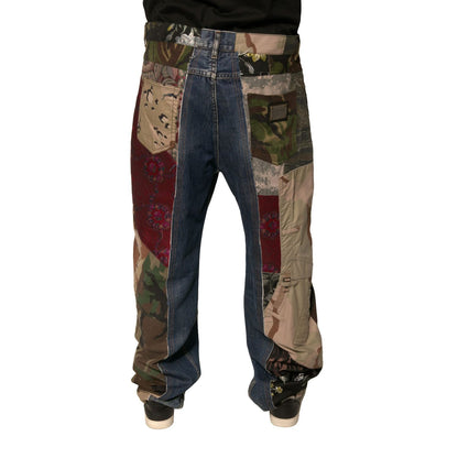 Dolce & Gabbana Blue Patchwork Cotton Straight Denim Jeans