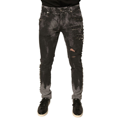 Dolce & Gabbana Gray Embellished Cotton Skinny Denim Jeans