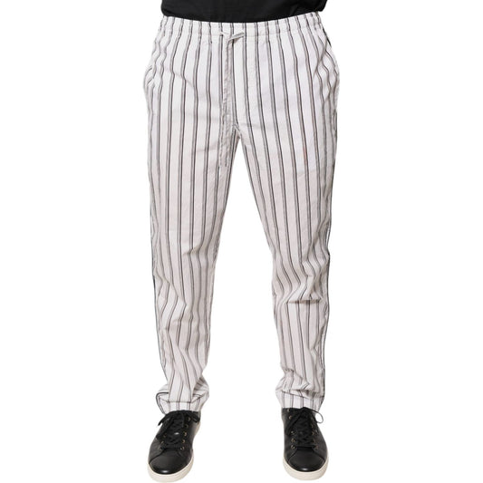 Dolce & Gabbana White Stripes Cotton Skinny Dress Pants PAN75804-48