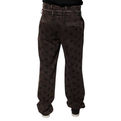 Dolce & Gabbana Brown Logo Cotton Straight Denim Jeans