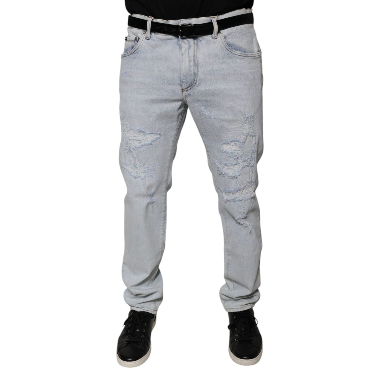 Dolce & Gabbana Light Blue Cotton Tattered Skinny Denim Jeans