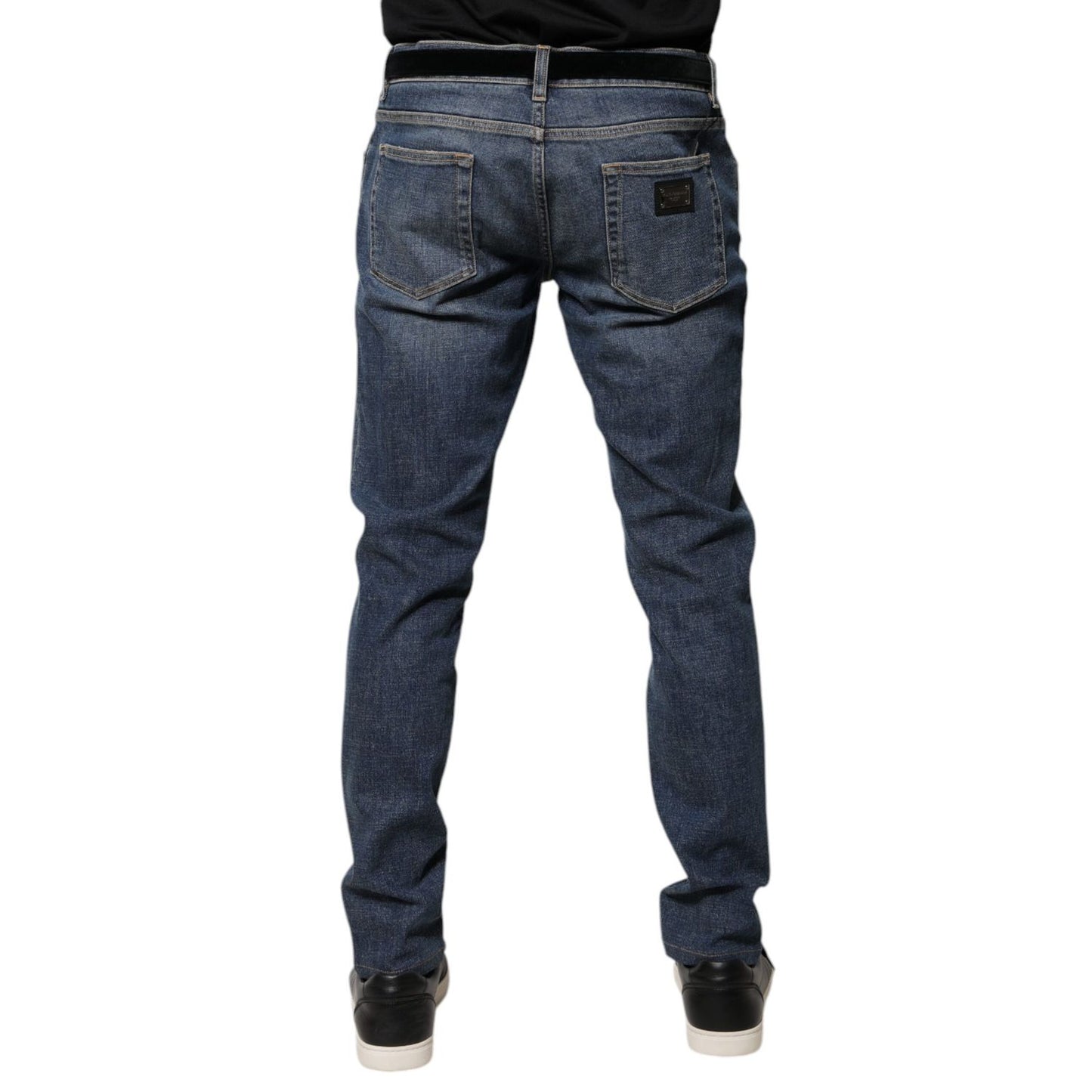 Dolce & Gabbana Blue Logo Plaque Cotton Skinny Denim Jeans