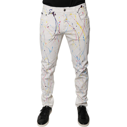 Dolce & Gabbana White Color Splash Print Skinny Denim Jeans PAN75941-48