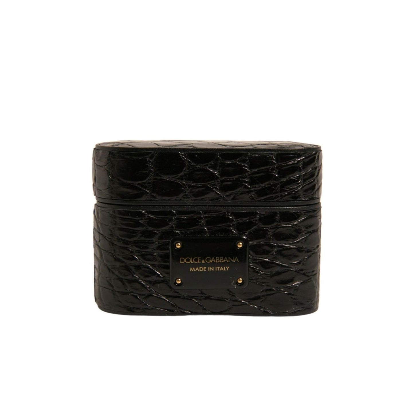 Dolce & Gabbana Black Leather Metal Logo Plaque Holder Airpods Case