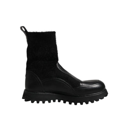 Dolce & Gabbana Black DG Logo Horse Sock Ankle Boots Shoes