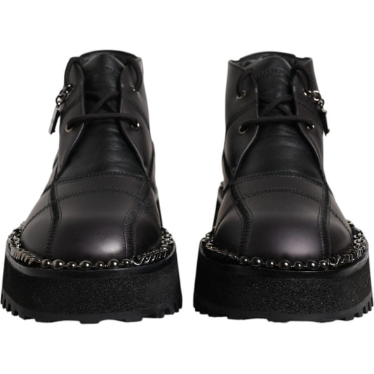 Dolce & Gabbana Black Leather Lace Up Ankle Boots Shoes MV6699-44